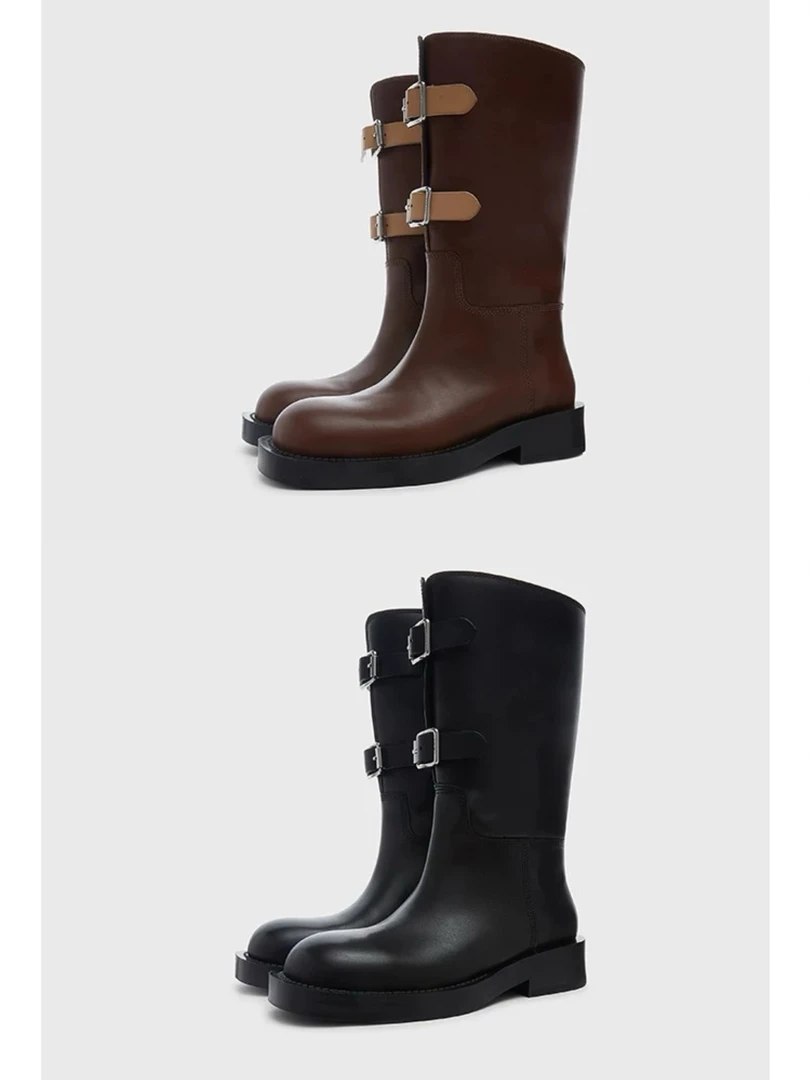 【IMMI】2024秋冬新款MWDFWTBO0346X女式光面皮双搭伴中筒靴