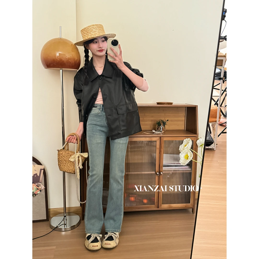 XIANZAI【四面弹喇叭裤】神裤｜春季四面弹优质面料高腰微喇牛仔裤