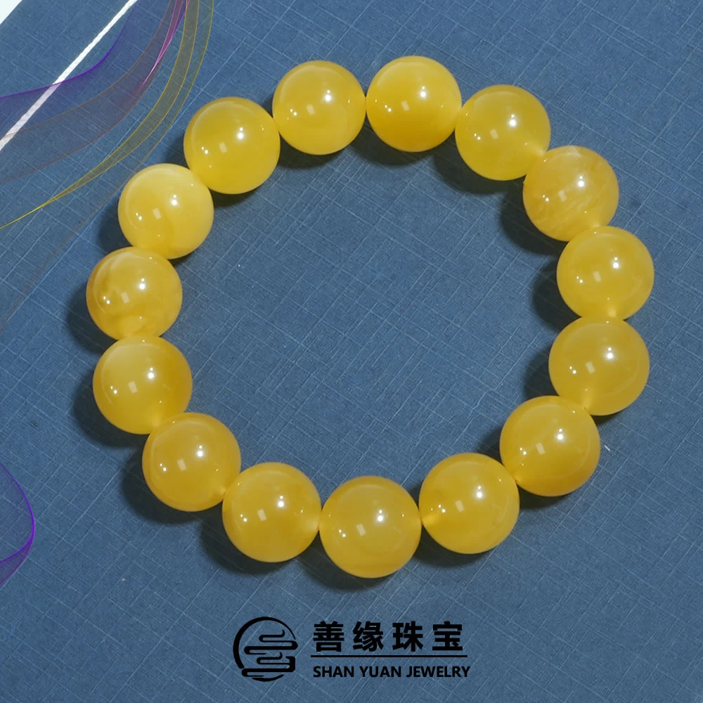 【善缘 玉泽A级鸡油黄 微瑕】天然俄料蜜蜡特级暴力鸡油黄素圈手串