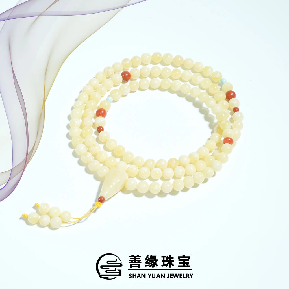 【善缘 琼华·奶白浓】天然俄料蜜蜡颈饰奶白浓蜡108多圈手串手链
