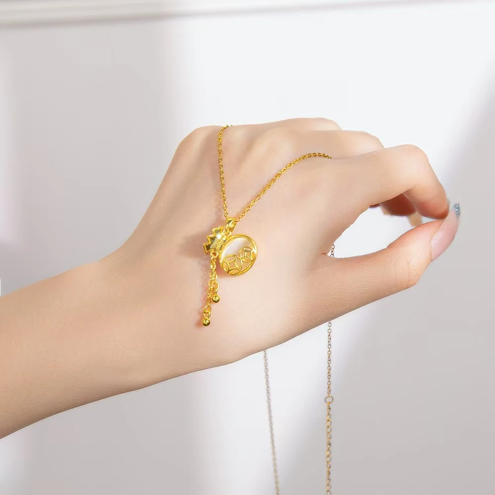 钛钢项链 时尚百搭气质金色坠链轻奢精致设计感经典钛钢锁骨项链