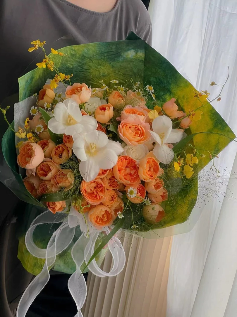 【阳光灿烂】果汁阳台搭配郁金香跳舞兰混搭花束送闺蜜送花上门