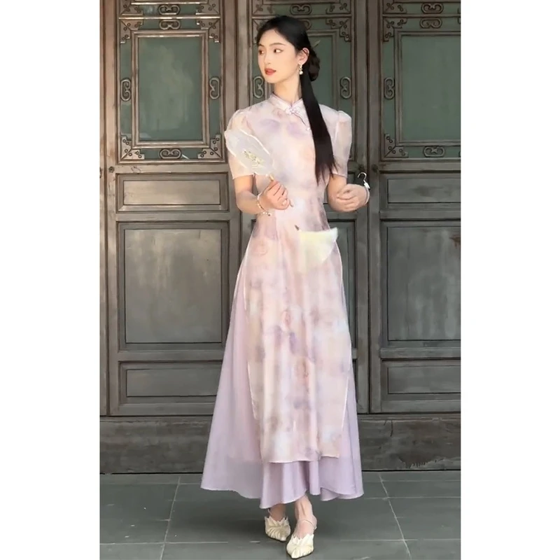2025新款夏国风新中式改良旗袍裙女高腰显瘦复古绝美连衣裙温柔风