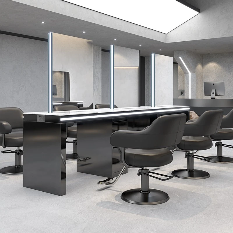 网红理发店镜台剪发镜染烫区烫染台镜子柜子一体发廊专用美发店镜