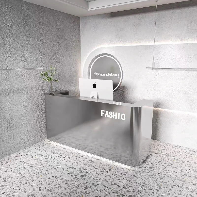 简约现代美容院接待台服装店店铺小型柜台酒店吧台桌不锈钢收银台