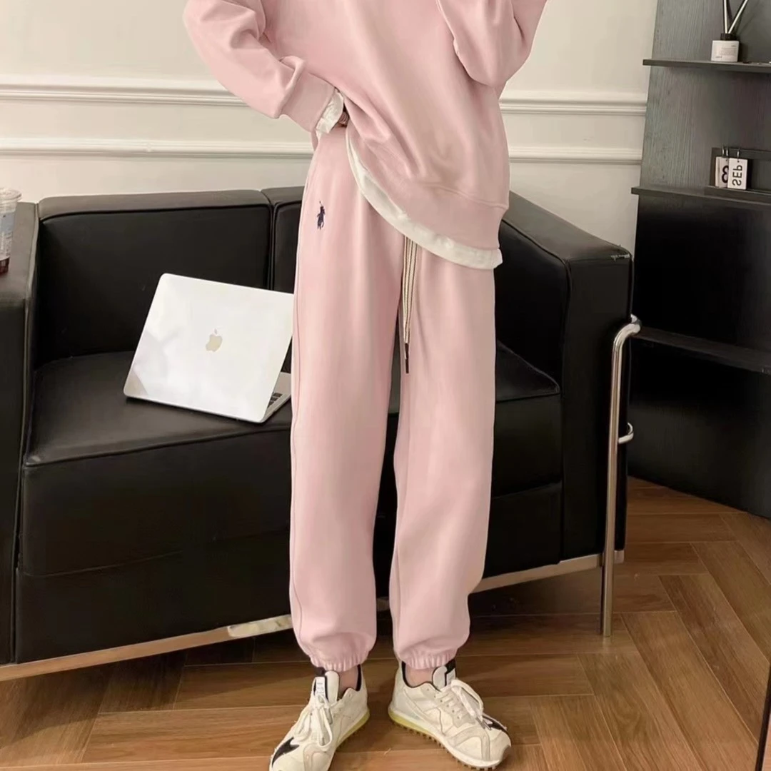 春款刺绣女士休闲裤宽松显瘦卫裤运动裤百搭外穿常规时尚抽绳长袖