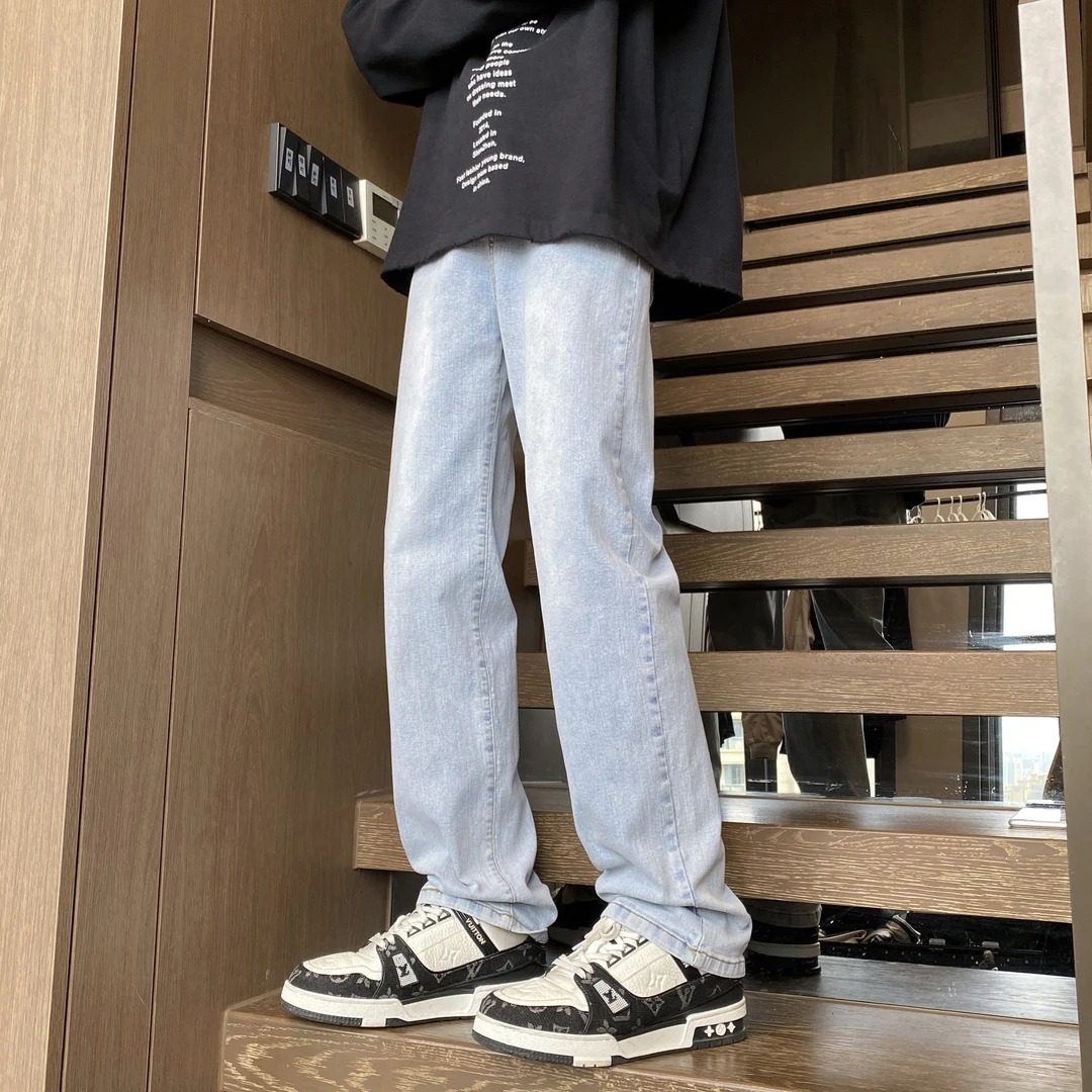 牛仔裤男款秋季潮牌美式小脚修身直筒裤高街水洗日系休闲百搭裤子