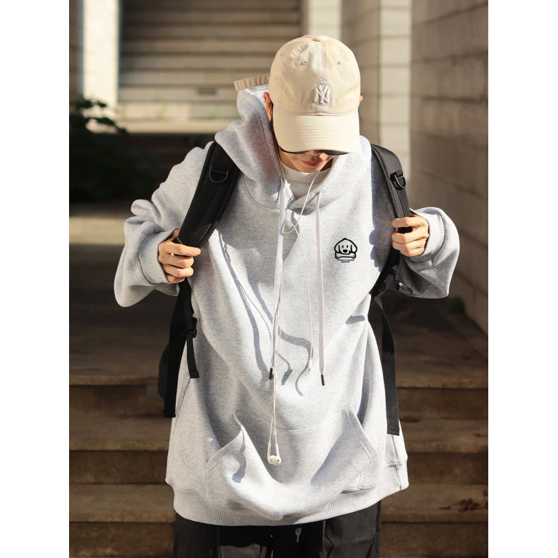 400g重磅卫衣男款连帽春秋季情侣上衣宽松大码慵懒风宽松潮牌外套