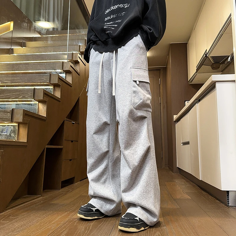 美式伞兵裤男秋季新款纯色简约多口袋设计青少年宽松休闲百搭长裤