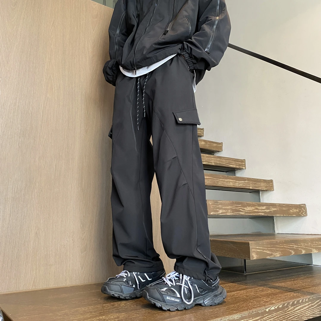 冲锋裤男春秋季防水防风户外登山裤宽松直筒休闲长裤子抽绳工装裤