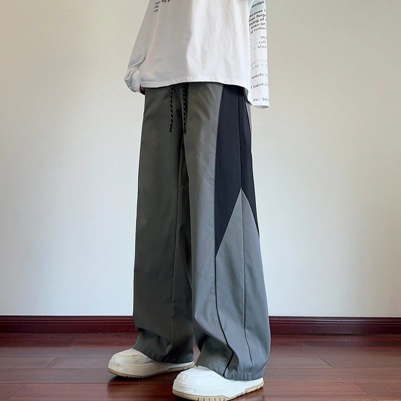 防水冲锋裤男秋季2024新款垂感拼接撞色裤子青少年宽松直筒阔腿裤