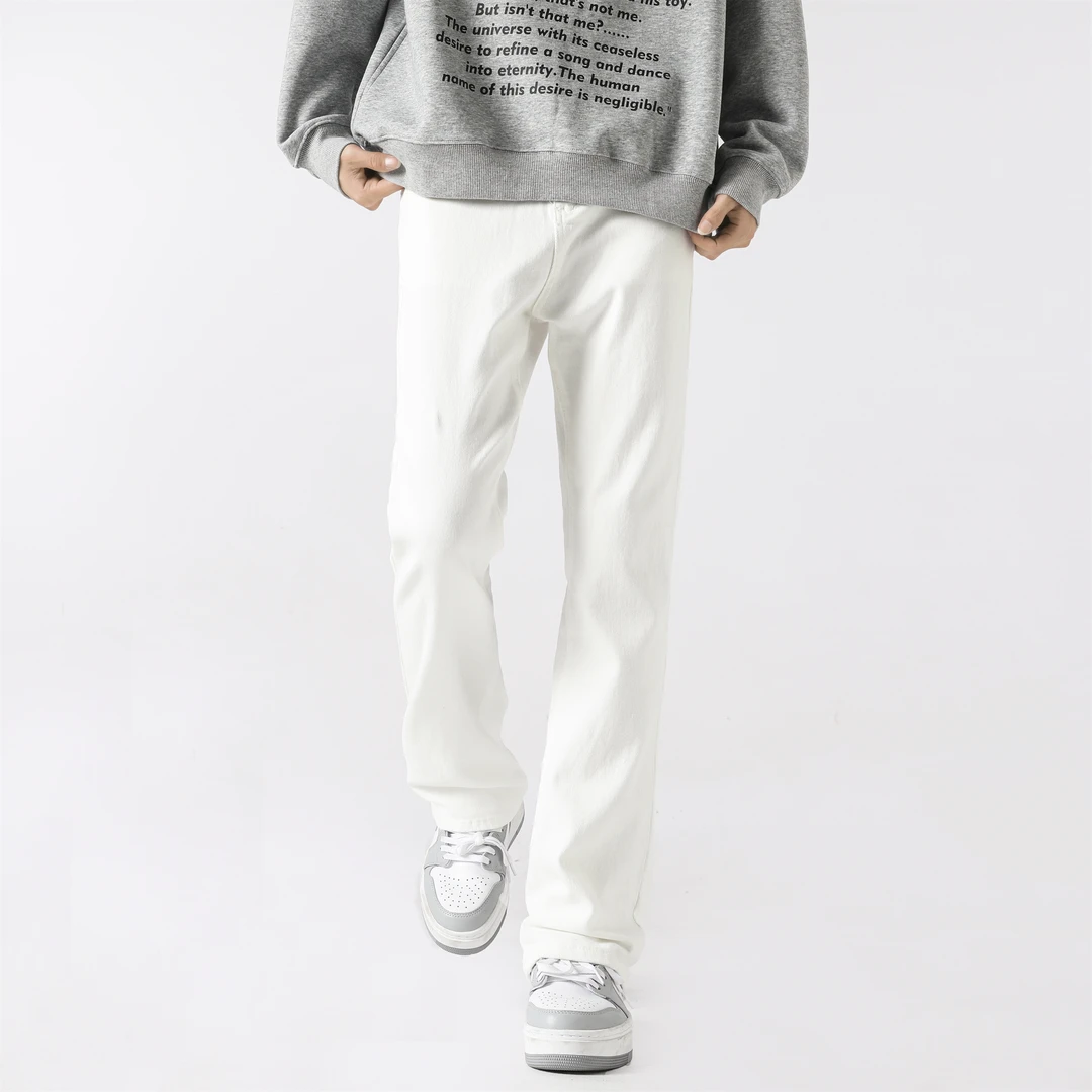 男士秋冬款微喇牛仔裤潮牌高街黑色小脚美式修身休闲弹力直筒长裤