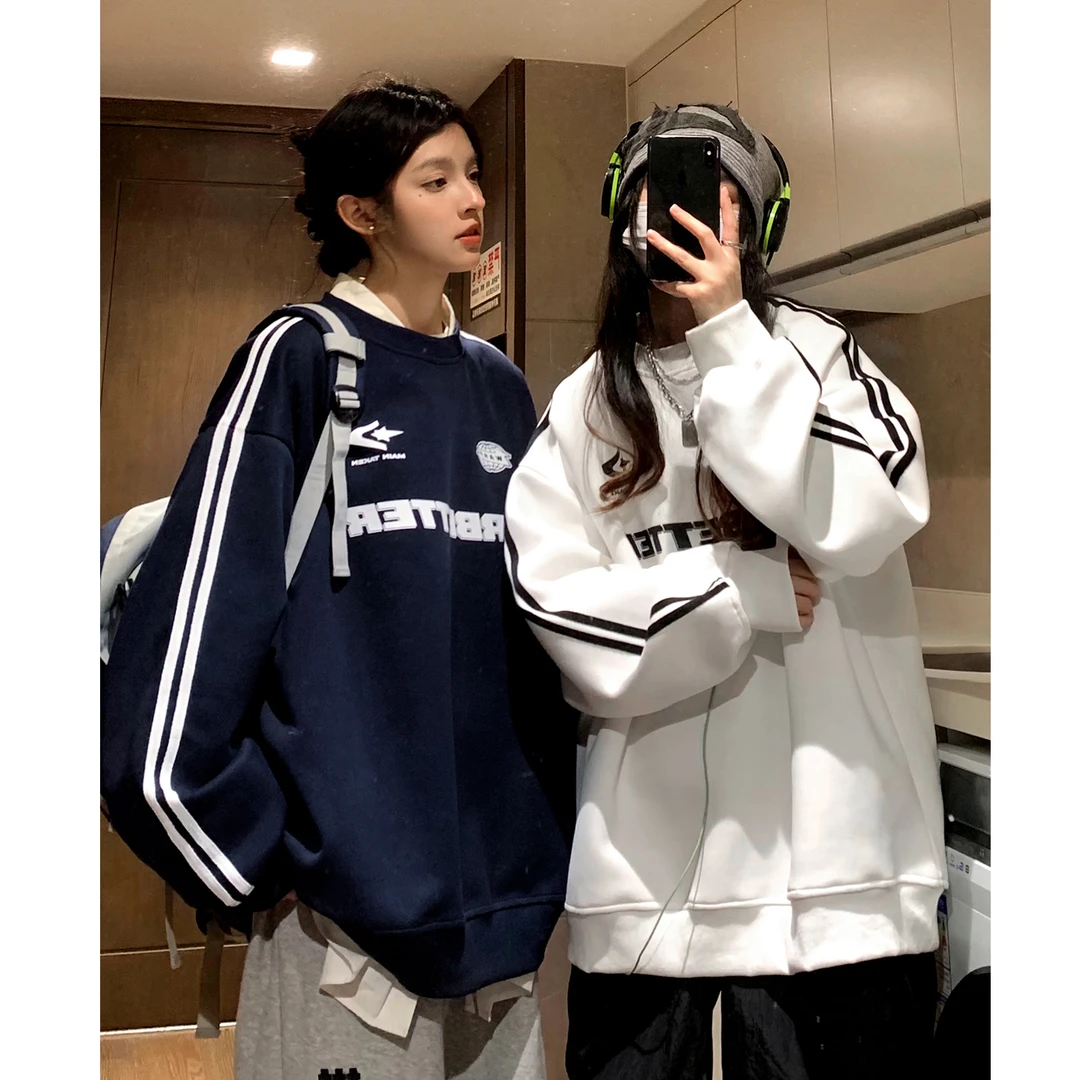 美式卫衣男圆领2023新款春秋款宽松大码oversize情侣装字母外套潮