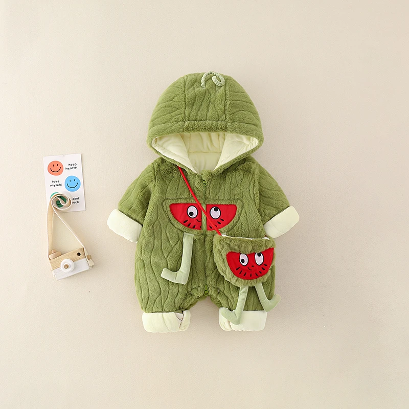 婴幼儿衣服冬款超萌可爱连体衣加厚保暖爬服男女宝宝冬装毛毛衣