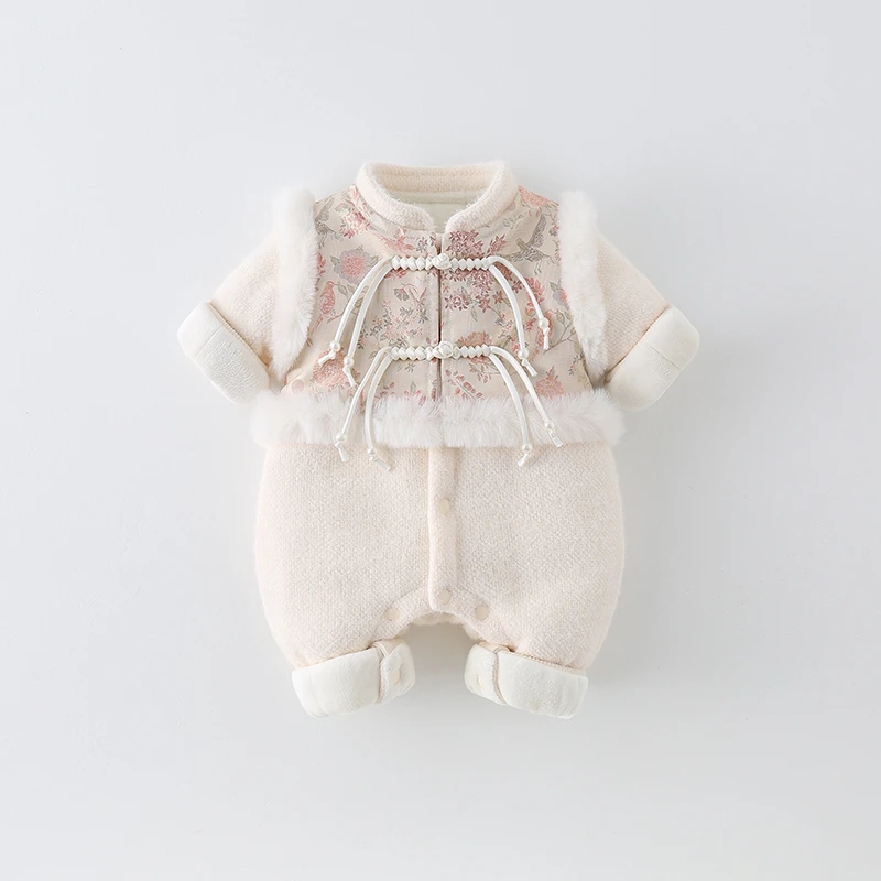 婴儿衣服中国风汉服哈衣唐装冬装夹棉旗袍周岁礼服宝宝冬装连体衣