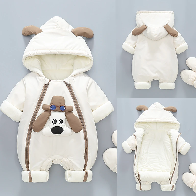 婴儿衣服冬装夹棉连体衣新生儿宝宝超萌小狗保暖棉服哈衣冬季抱衣