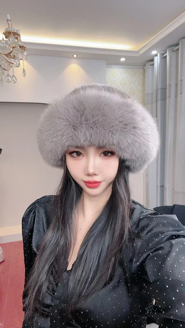 新款韩版水貂毛公主帽真狐狸毛边貂皮皮草礼帽女冬时尚保暖