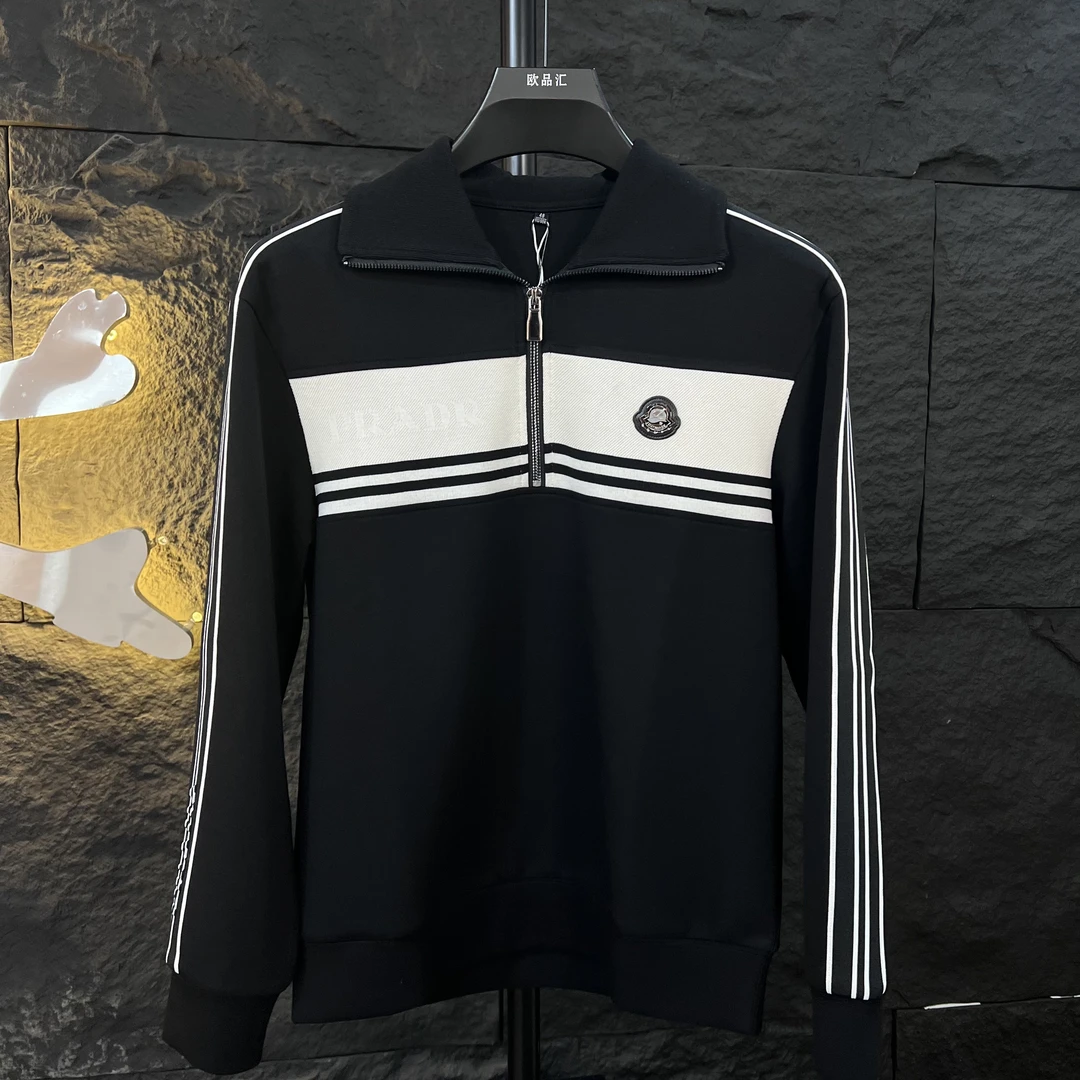 男士轻奢卫衣翻领拉链款潮流时尚卫衣商务拼接款百搭半拉链式