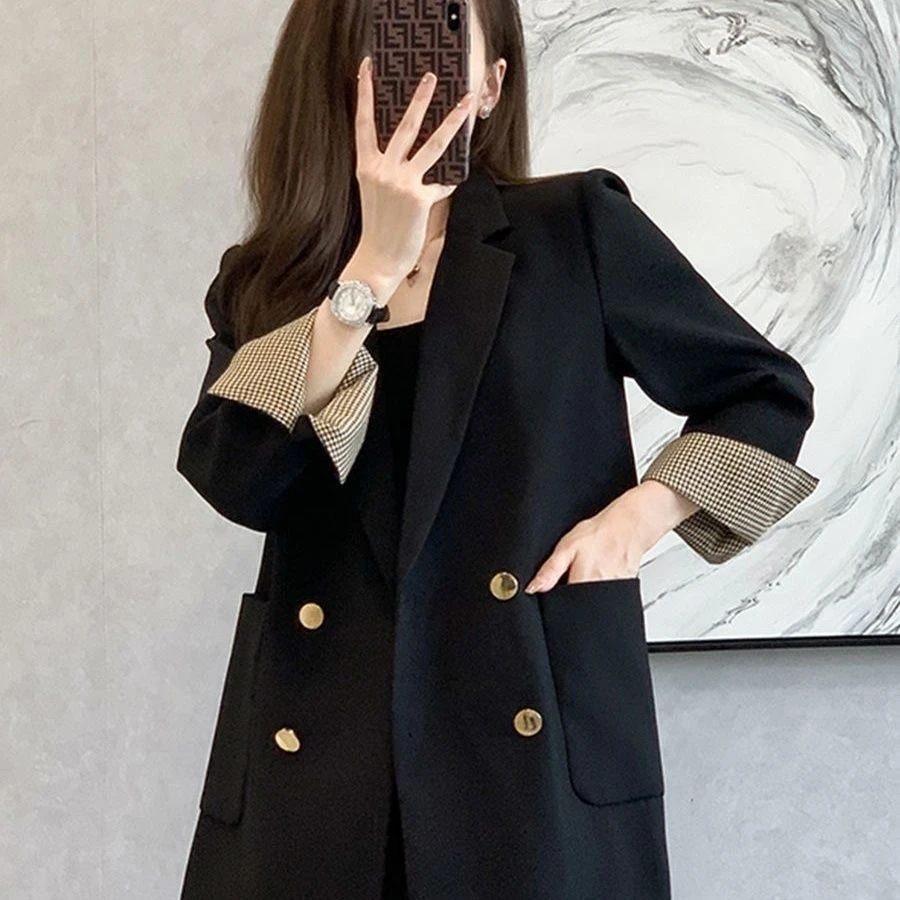 黑色炸街小西装休闲外套女2024年春秋新款韩版网红气质小个子西服