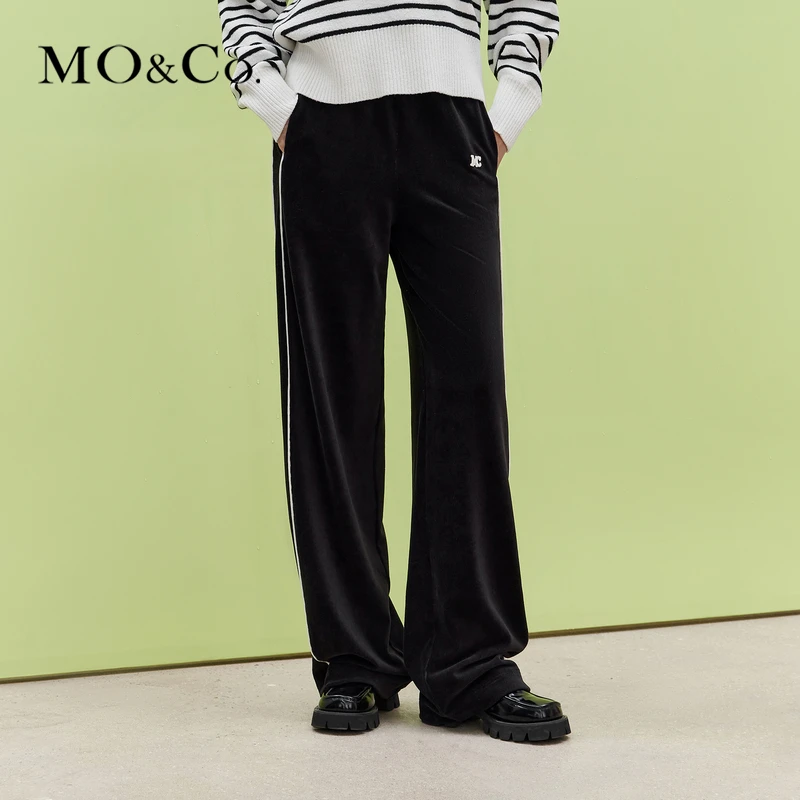 MOCO秋季撞色边MC刺绣直筒阔腿时尚宽松休闲裤MBC3PATT14