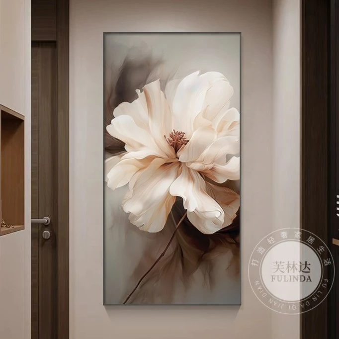 高档花卉正对入户门玄关装饰画走廊过道现代轻奢进门迎面墙壁挂画