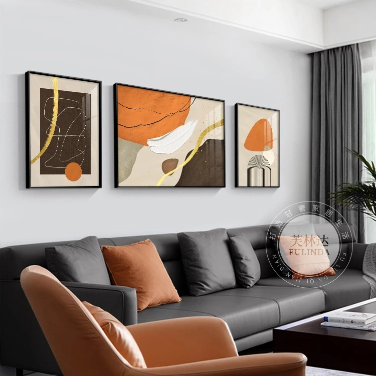 现代简约沙发背景墙装饰画轻奢高端抽象大气壁画北欧三联客厅挂画