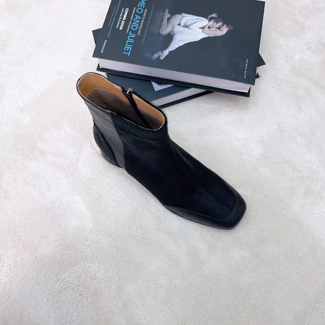 马毛加羊皮马丁靴女2024新款秋冬单靴瘦瘦靴英伦风切尔西短靴女