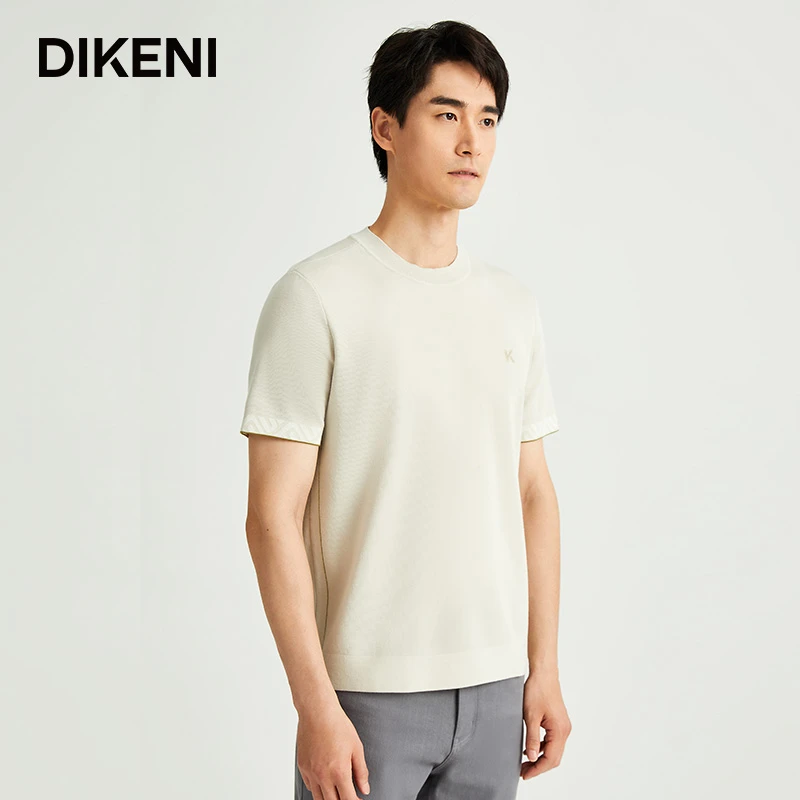 迪柯尼高端男装秋简约圆领短袖毛衫