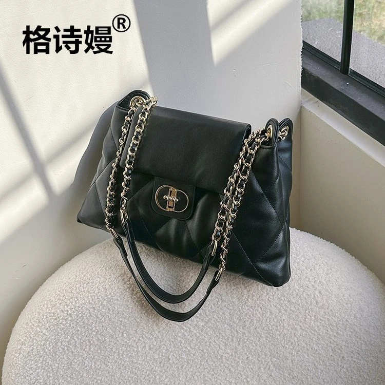 百搭定制软皮菱形格感大容量链条托特包包女2024新款单肩斜挎通勤