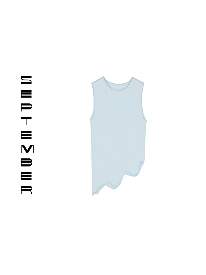 2024春夏SEP.夏日双色蓝白可叠穿冰川色波浪下摆背心 3478#2