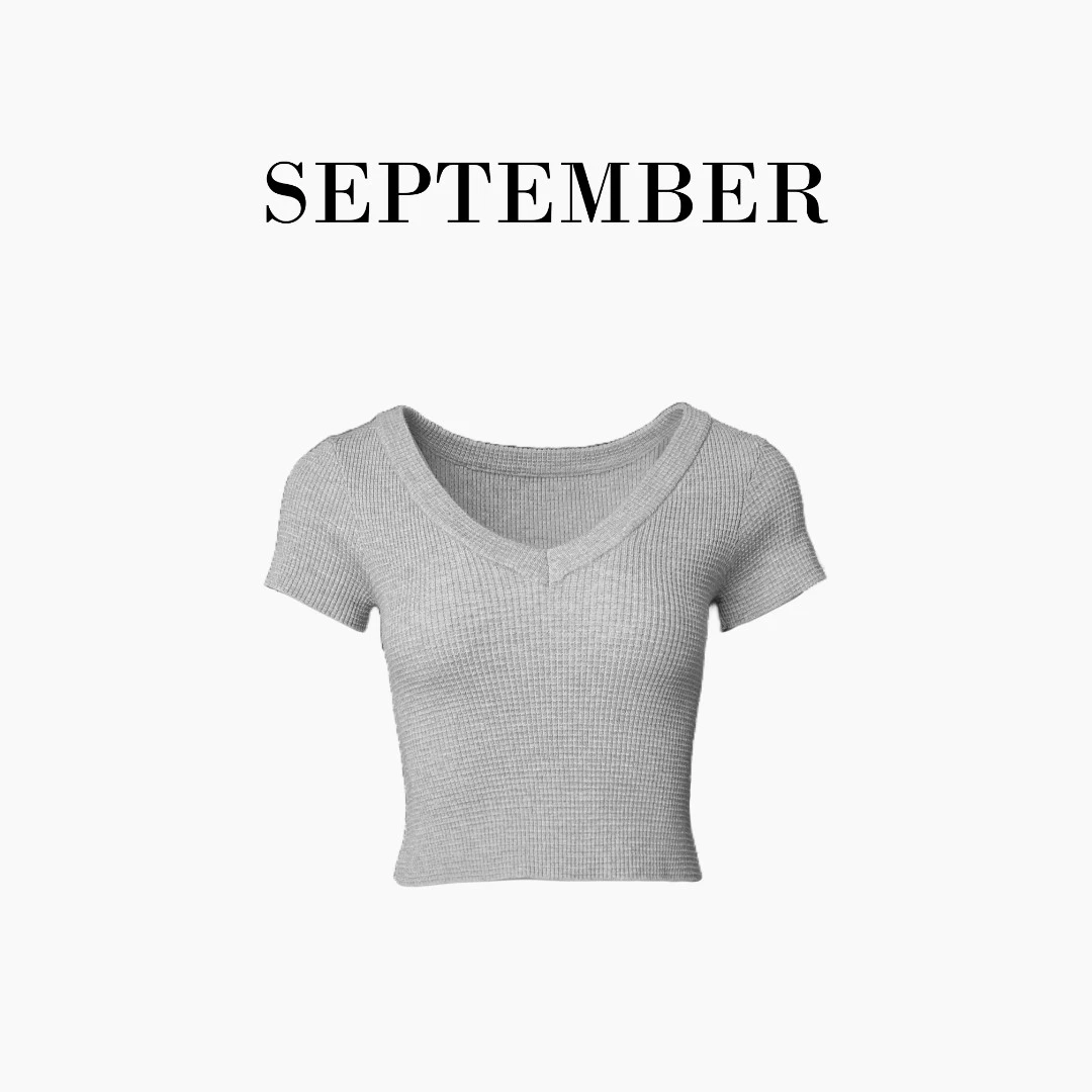 2024春夏SEP.华夫格修身短款v领针织短袖 3293销2