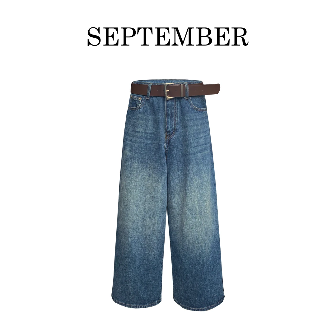 2024春夏SEP.复古阔腿牛仔裤（带腰带）3397#