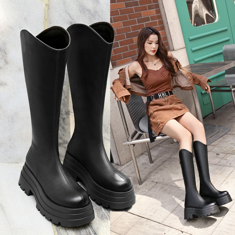 【欧若风】长筒靴女2025新款厚底粗腿显瘦高筒靴子小个子长靴 8831