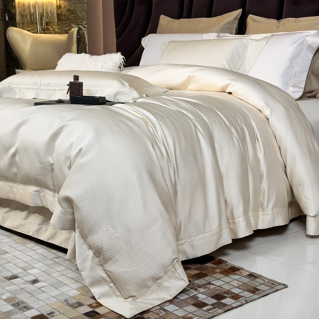 【波希米娅】高端埃及棉透气高奢提花丝滑纯色床上高级床上四件套