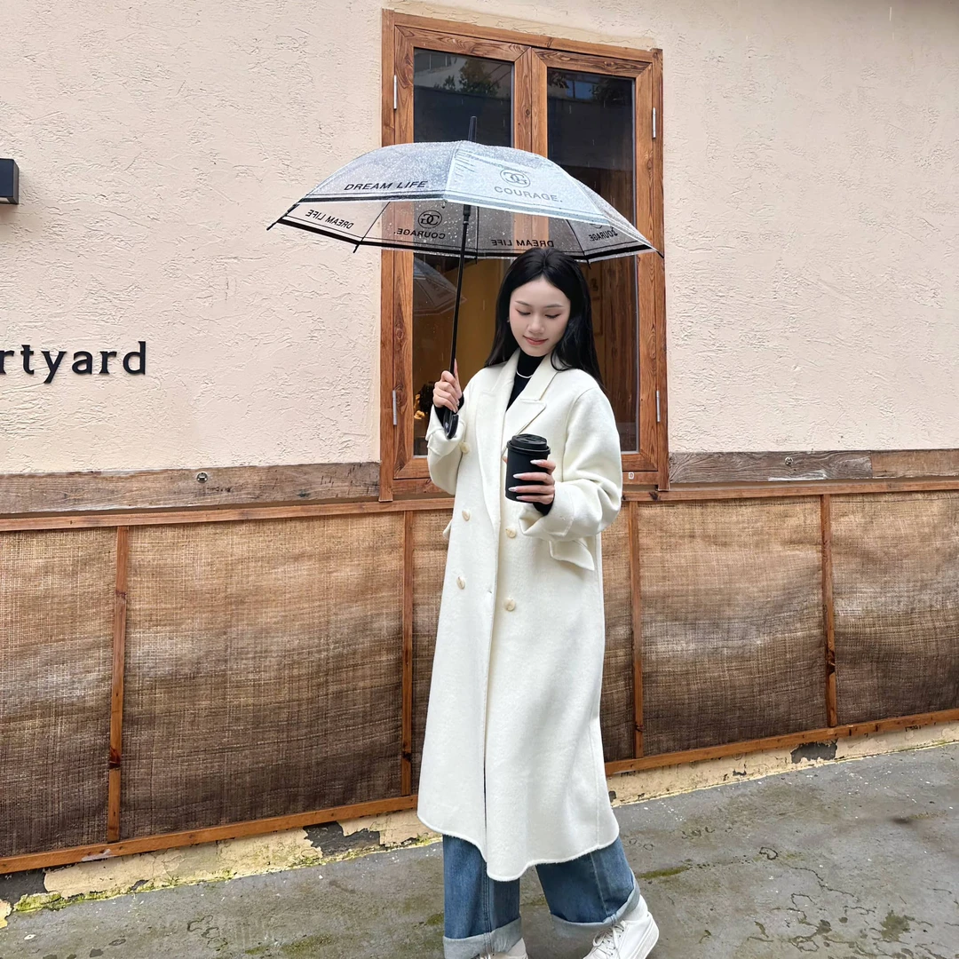 【新店特惠】中长款外套女时尚翻领手工双面大衣宽松韩版气质