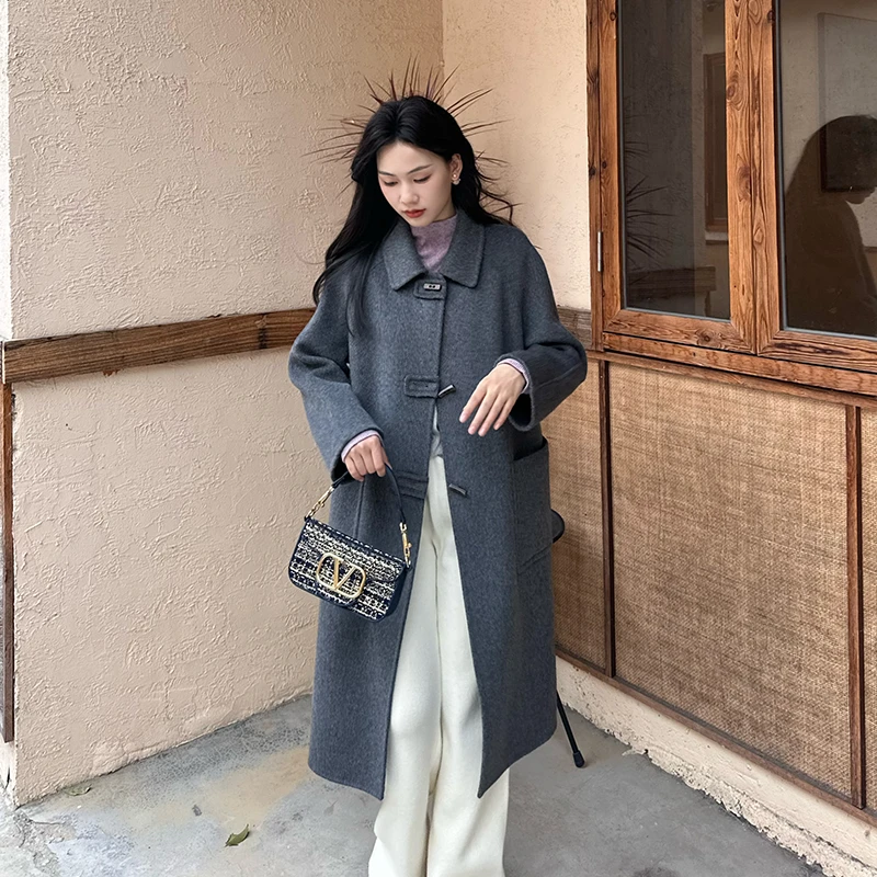 【新店特惠】长款毛呢大衣女中长款百搭过膝韩版时尚气质显瘦