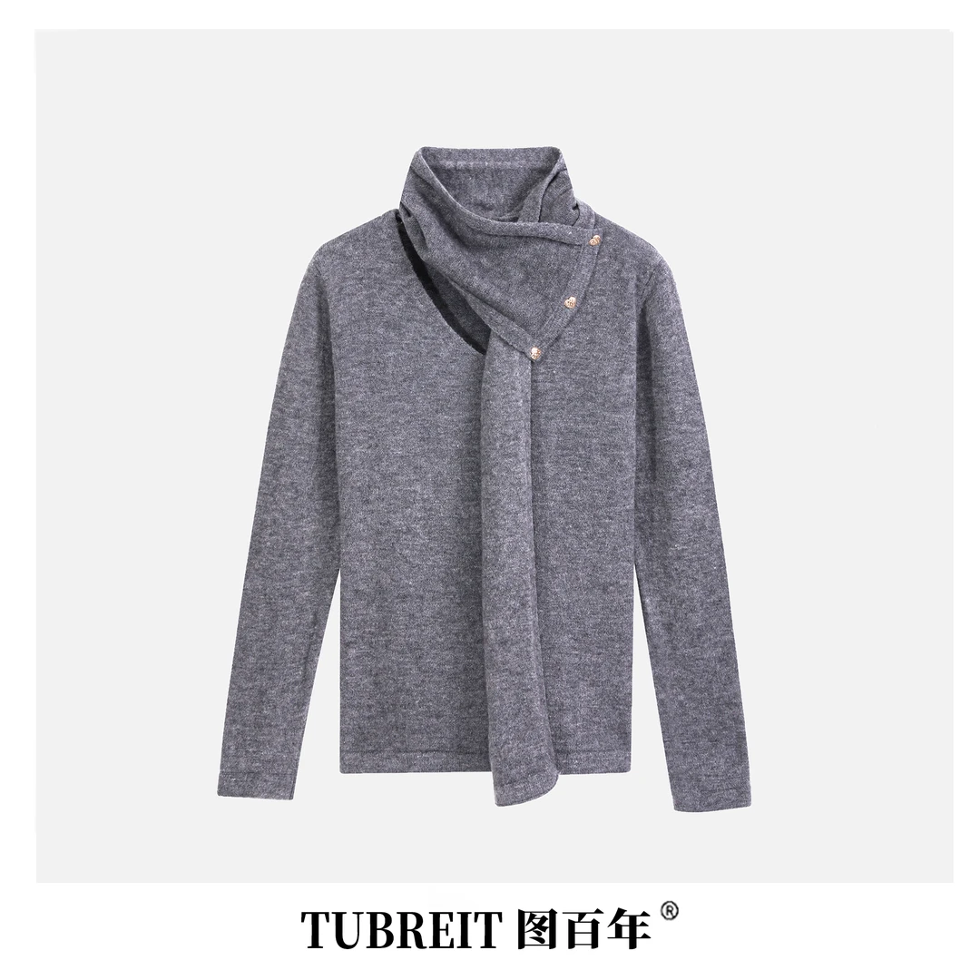 TUBREIT/图百年围巾领长袖针织衫女毛衣百搭高级感内搭外穿羊毛衫