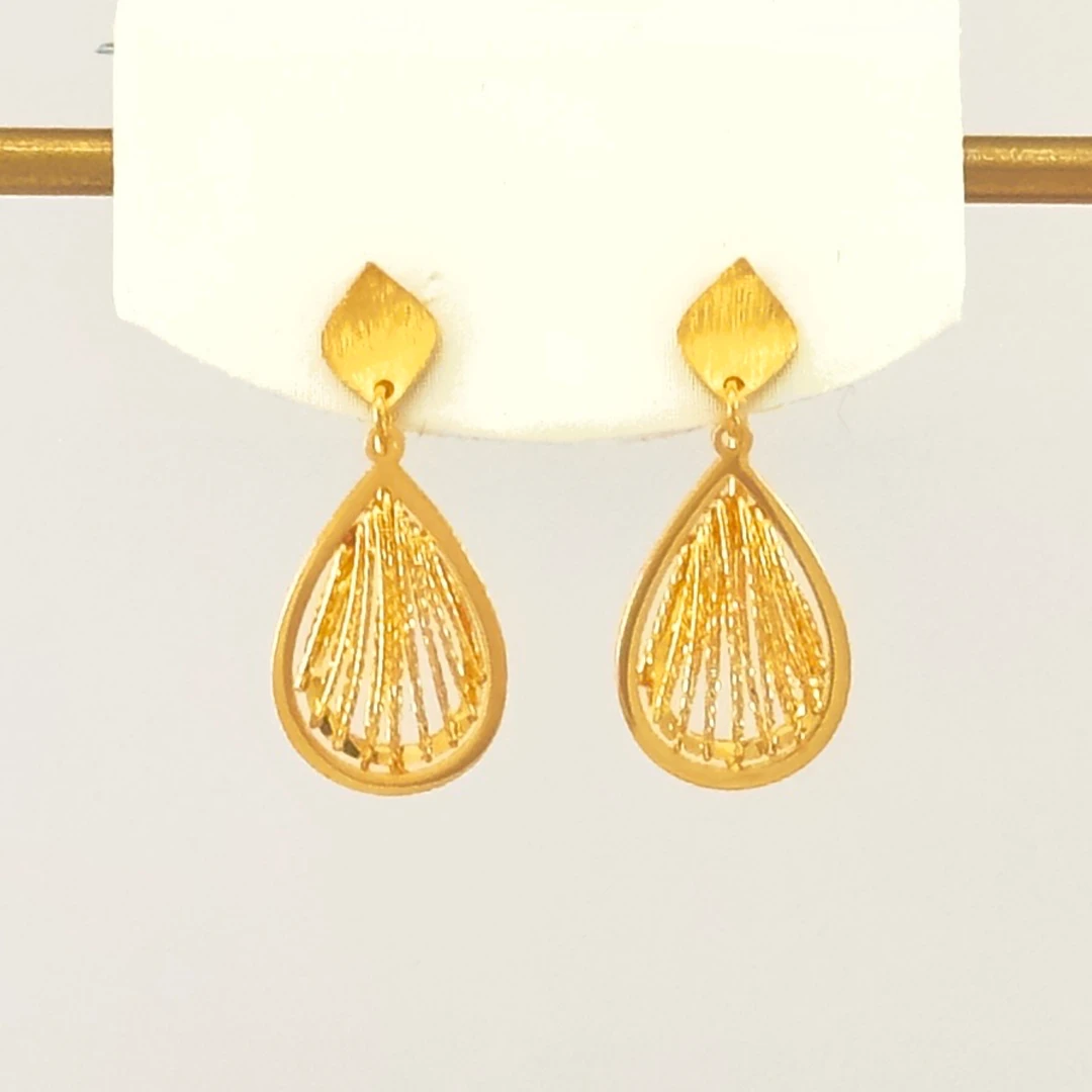 庚震黄金足金999水滴绕线金丝双层遮耳洞7字针耳坠3.06