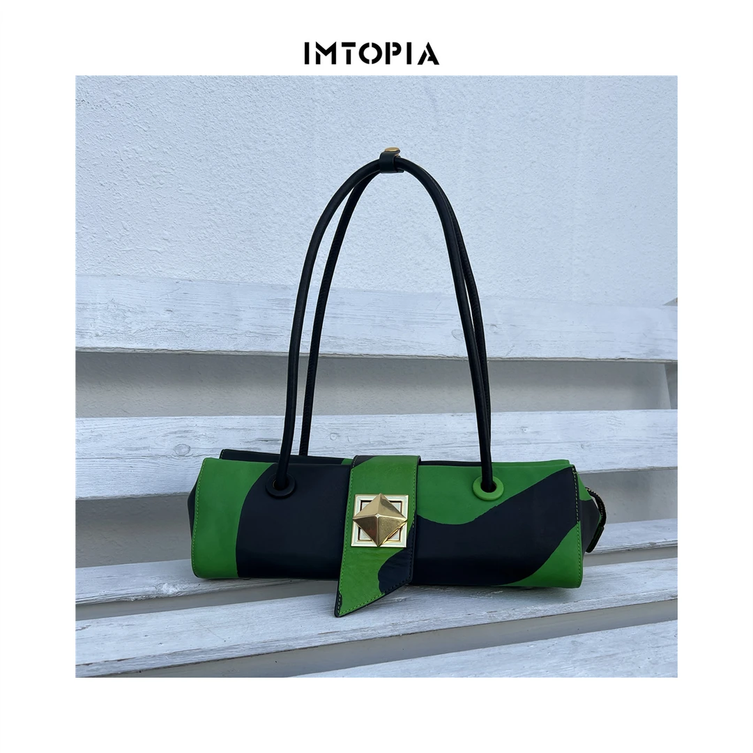 IMTOPIA进口头层牛皮法棍腋下包时尚休闲百搭女士单肩包X2212504