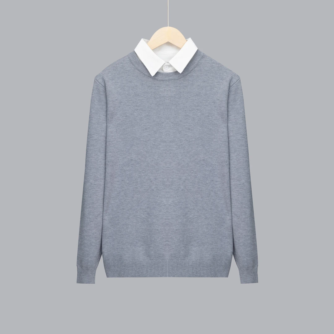 帛卡琪2024秋冬新款假两件套头内搭毛衣男士商务保暖针织衫上衣潮