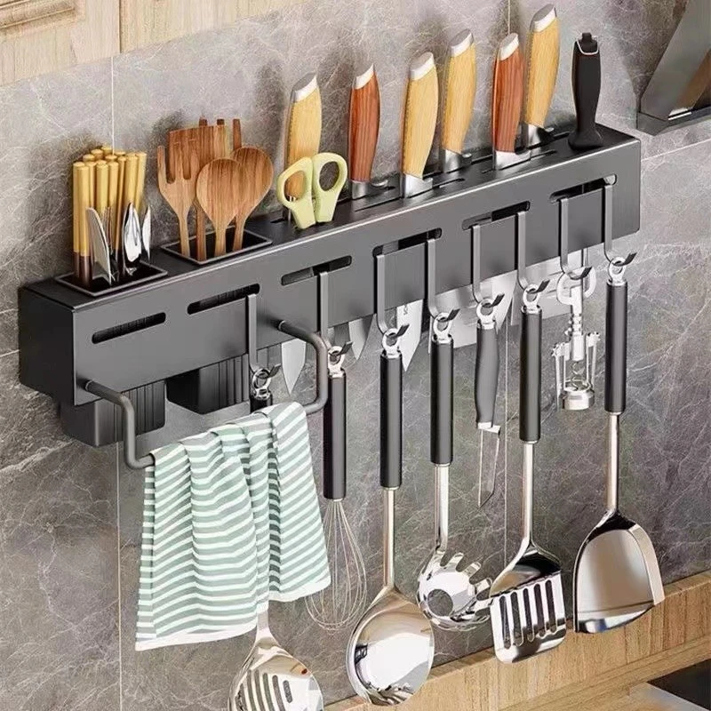 加厚不锈钢刀架菜刀一体多功能筷子筒壁挂式厨房置物架沥水架子