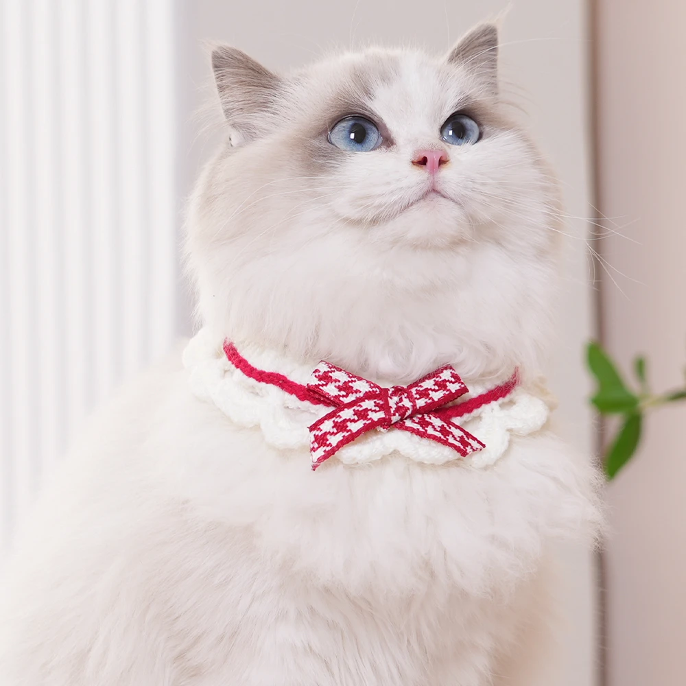 日系甜美猫咪围脖柔软项圈宠物装饰品蝴蝶结小猫围巾项圈狗口水巾