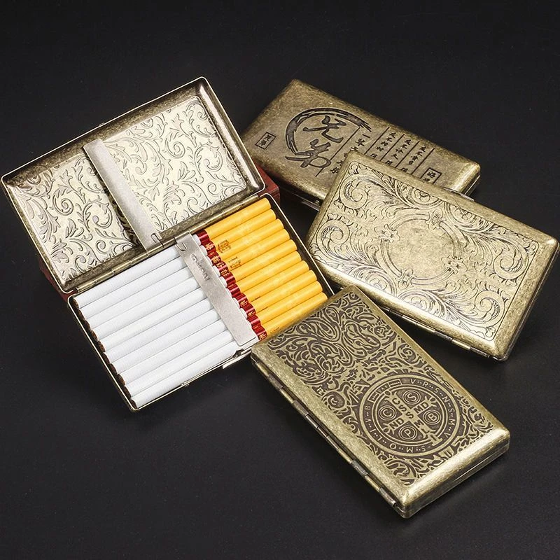 复古青铜色凝花细支烟盒20支装轻巧便携两面对开烟盒烟具多图案选