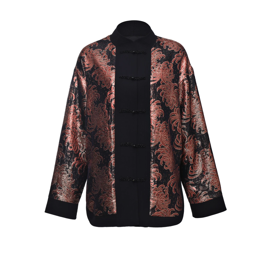 【鸢岘】菊影红裳菱格棉服 YX0420434