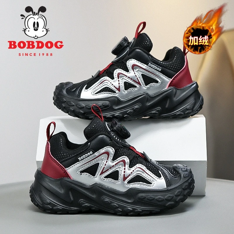 巴布豆男童跑步鞋冬季男孩子加绒加厚保暖棉鞋儿童防水轻便运动鞋