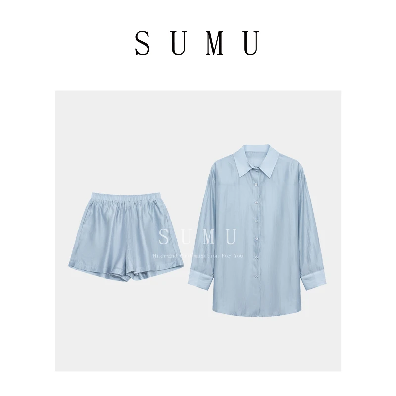 宿慕女款衬衫+短裤两件套夏季新款时尚宽松韩版休闲套装88108
