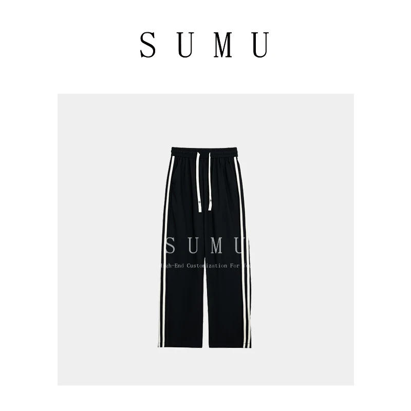 宿慕女士运动休闲裤杠杠拼阔腿裤夏季2024新款百搭休闲裤23195