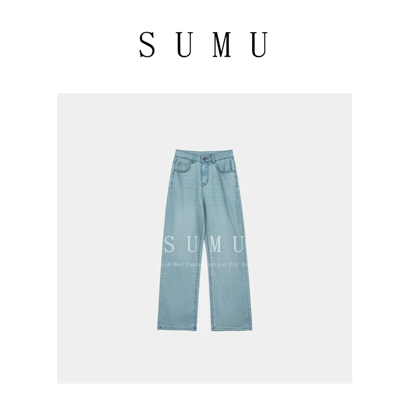 宿慕女复古阔腿牛仔裤夏季新款百搭休闲裤显瘦直筒长裤32012