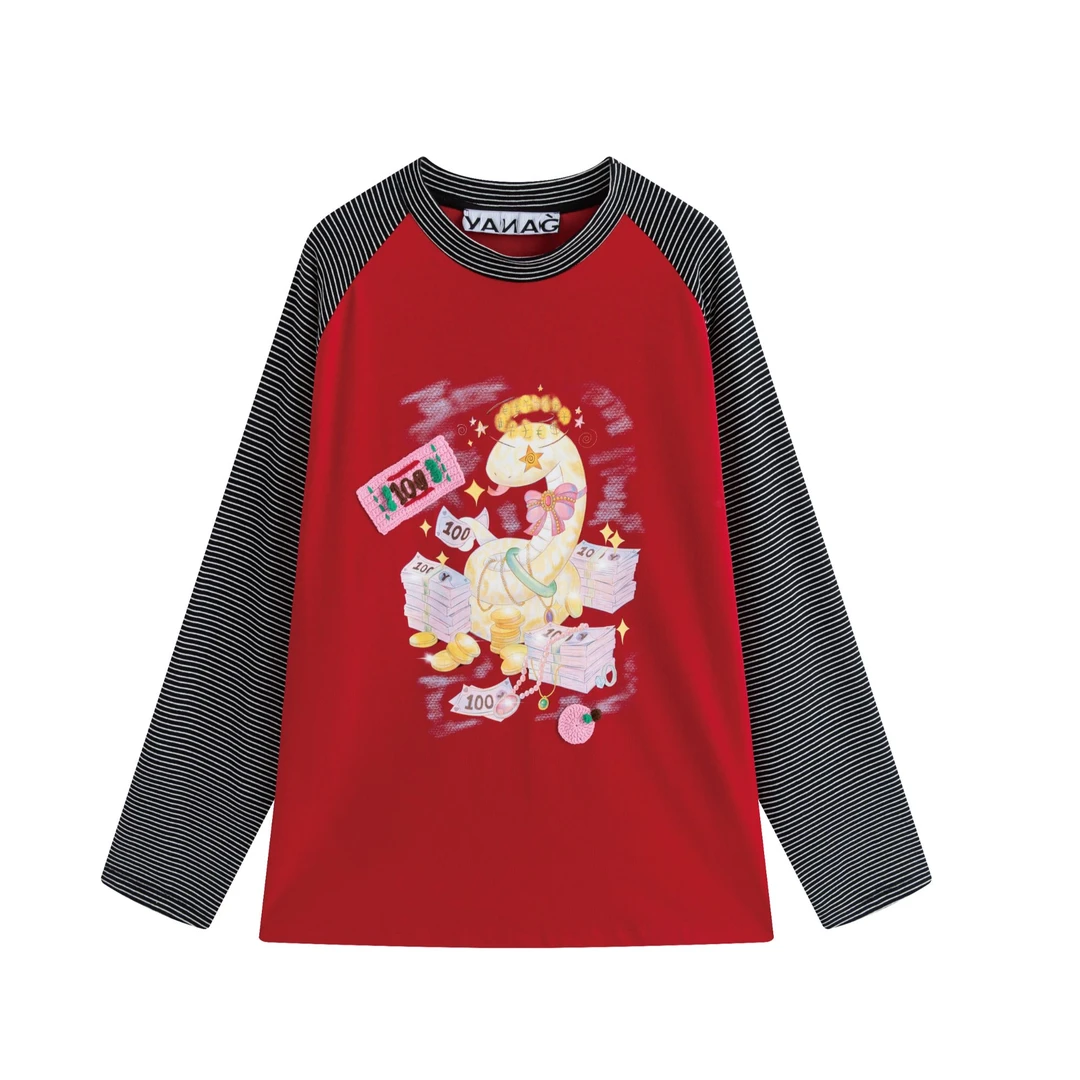 YANAG暴富蛇撞色插肩长袖T恤