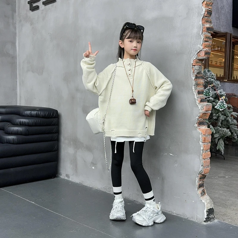 女童毛衣秋冬2024新款儿童针织衫上衣中大童潮酷穿搭洋气打底衫